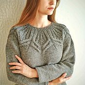 Пуловер  женский вязаный (джемпер) белый каскад узоров