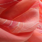 Аксессуары handmade. Livemaster - original item Coral scarf with roses,160h70 cm, hand-painted chiffon, batik. Handmade.