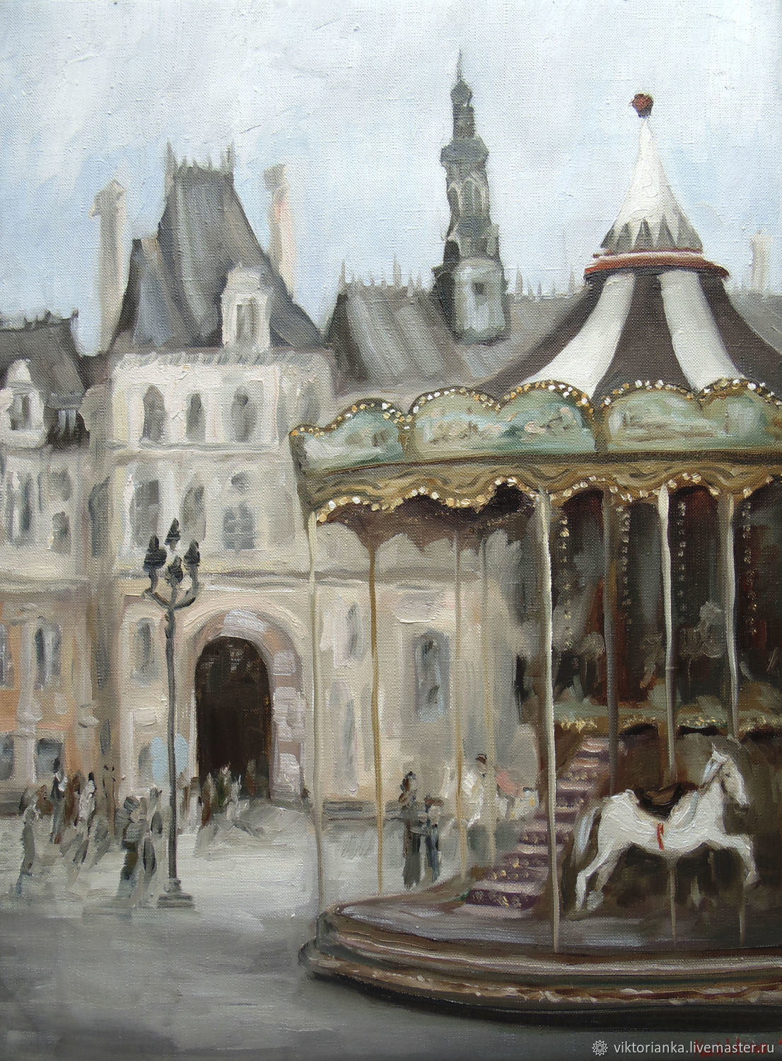 Paris Oil Painting Carousel Cityscape Architecture, Pictures, Moscow,  Фото №1