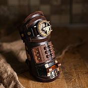 Субкультуры handmade. Livemaster - original item Steampunk wristband. Leather braselet with compass. Handmade.