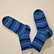 Синие вязаные носки в полоску ( шерсть ) 36-38 размер. Носки. GreenMoth. Интернет-магазин Ярмарка Мастеров.  Фото №2
