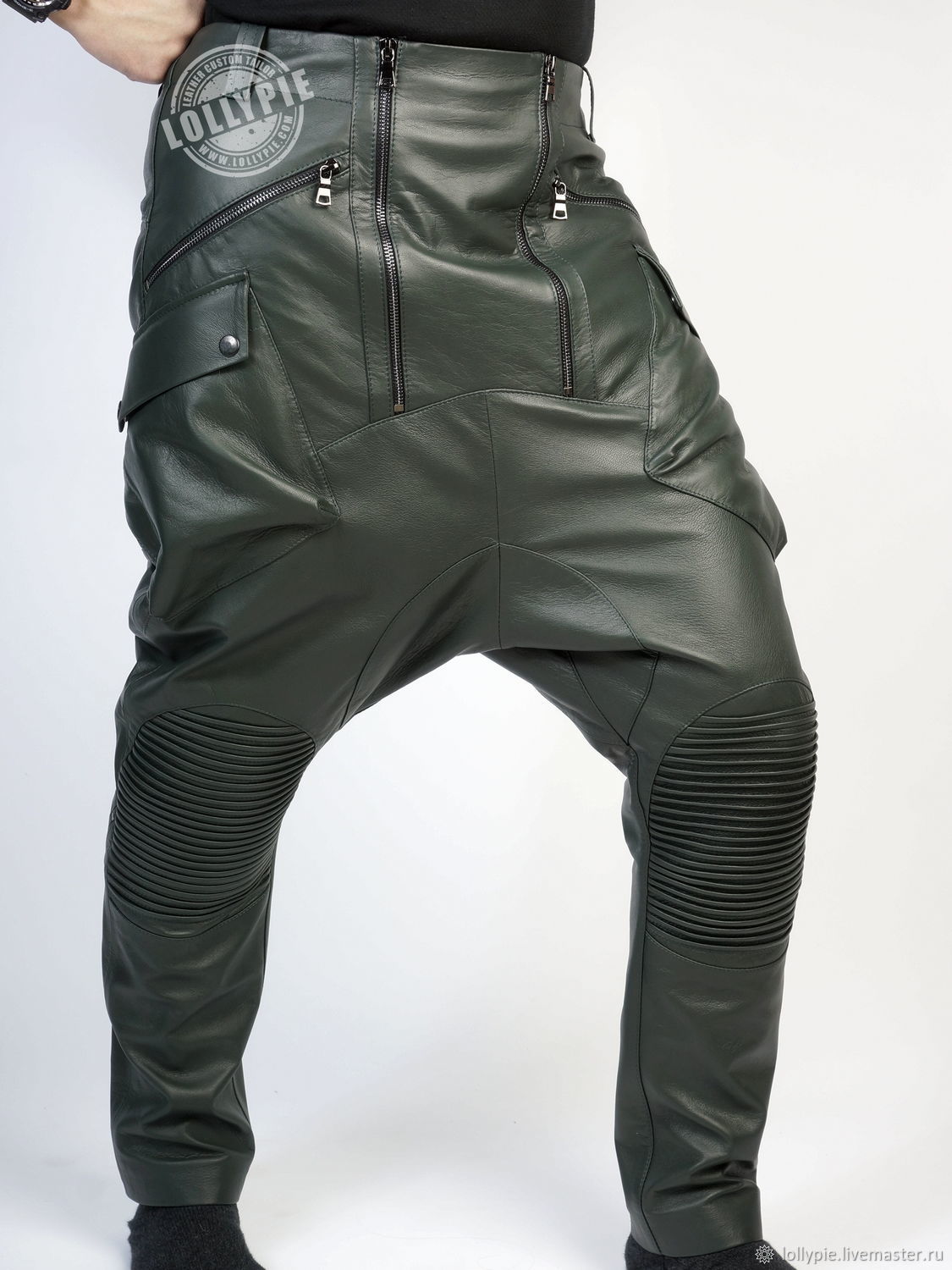 Брюки мужские: Брюки с мотней кожаные хаки в интернет-магазине ЯрмаркаМастеров по цене 50000 ₽ – KXX9YRU