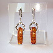 One Earring Amber Nickel Silver Natural Stone vintage USSR