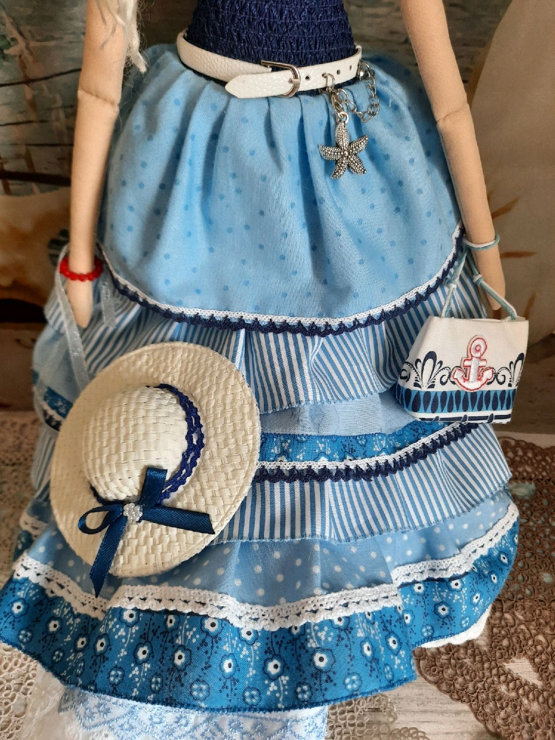 Кукла интерьерная текстильная тильда ′Морячка′ ручной работы