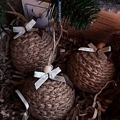 Сувениры и подарки handmade. Livemaster - original item Set of knitted Christmas balls made of jute, diameter 7.5-8 cm, 3 pcs. Handmade.