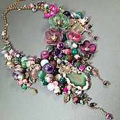 Украшения handmade. Livemaster - original item Emerald Garden Necklace made of natural stones Flowers made of fabric. Handmade.