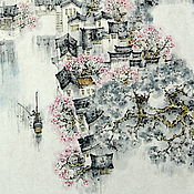 Картина диптихВ облачном краю(китайская живопись пейзаж зима горы)