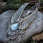 Украшения handmade. Livemaster - original item Silver plated Pendant "Angel" Aquamarine natural, Wings. Handmade.