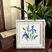 Картины и панно handmade. Livemaster - original item A small picture of irises in a frame. Small paintings with irises.. Handmade.