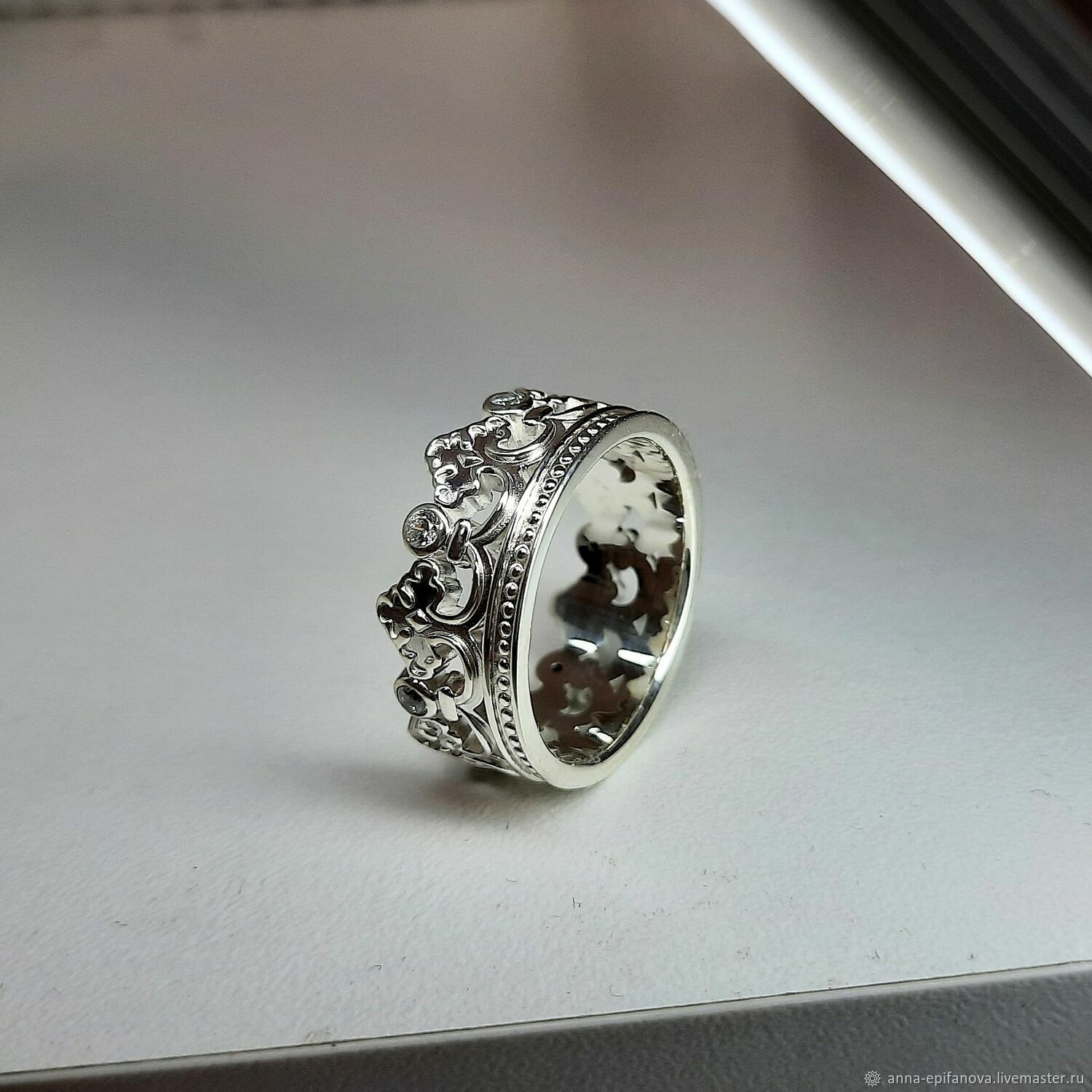 Silver crown ring with stones (K17), Rings, Chelyabinsk,  Фото №1