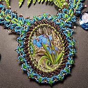 Украшения handmade. Livemaster - original item Pendant with lacquer miniature Blue flowers painting on stone. Handmade.