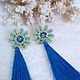 Earrings-brush: Earrings brush Flower blue Pusey. Tassel earrings. elena (luxus-stil). My Livemaster. Фото №6