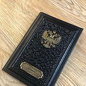 Кожаное изделие, ежедневник, герб бронза, литье, литье ручной работы