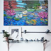 "Поле подсолнухов" 120х60 большая картина маслом мастихином цветы