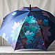 Umbrella with hand-painted 'Blue leaves'. Umbrellas. UmbrellaFineArt. My Livemaster. Фото №5