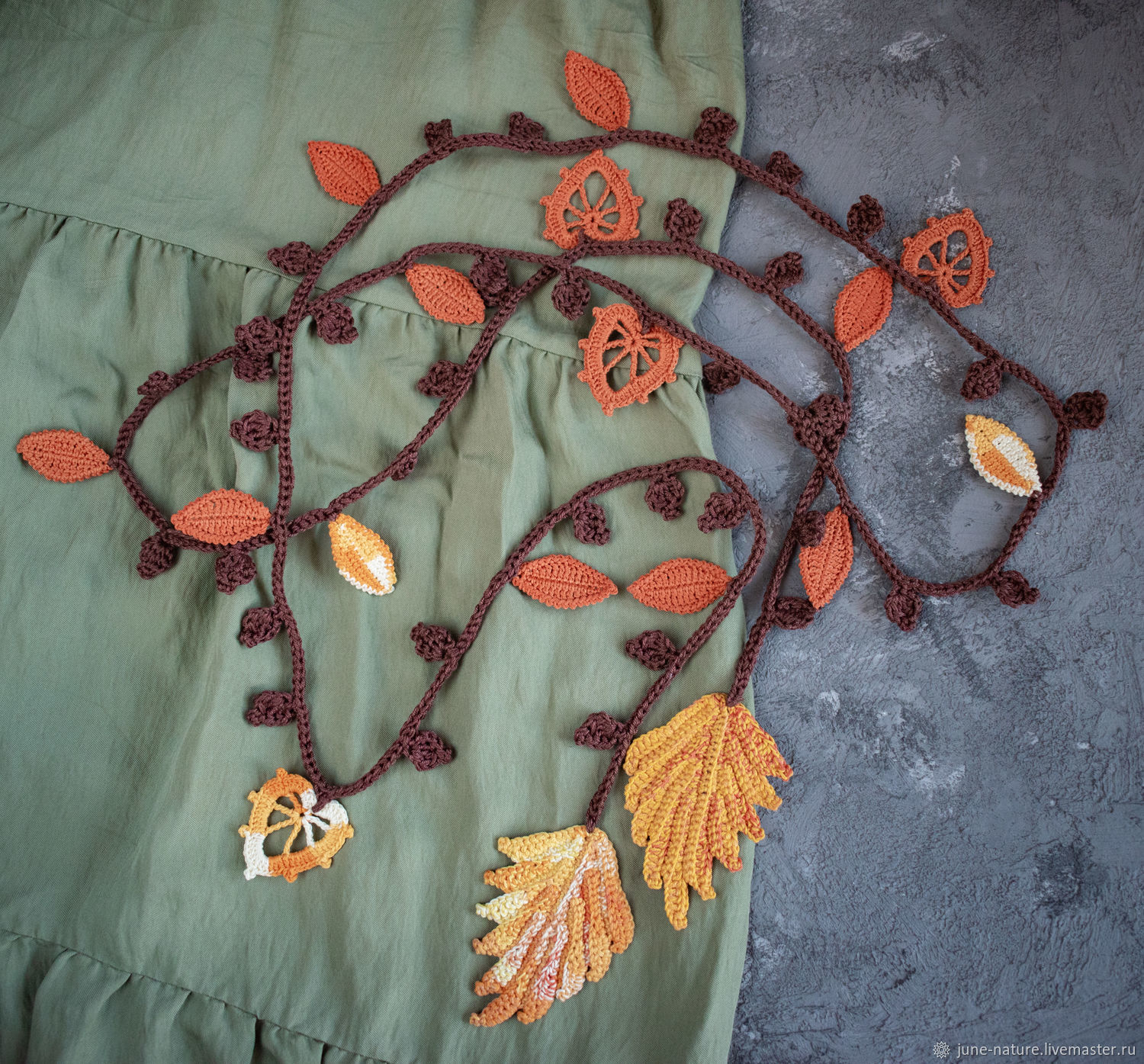 Вязаный пояс с листьями для платья, природные мотивы, коттеджкор, Пояса, Москва,  Фото №1