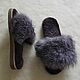 Mouton slippers with arctic fox women's gray-brown. Flip flops. Warm gift. Online shopping on My Livemaster.  Фото №2