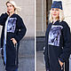 Женское весеннее пальто бомбер, длинное темно-синее пальто с лампасами, Пальто, Новосибирск,  Фото №1