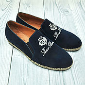 Обувь ручной работы handmade. Livemaster - original item Loafers made of natural suede in dark blue color!. Handmade.