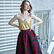 Falda jacquard azul Rosa roja, falda MIDI voluminosa. Skirts. mozaika-rus. Интернет-магазин Ярмарка Мастеров.  Фото №2