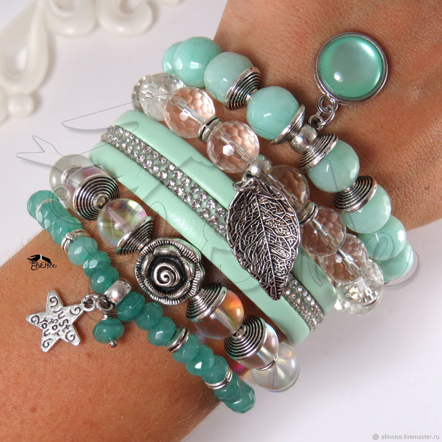 Bracelets From Natural Stones Winter Rose Mint Bracelet Bracelets From Natural Stones Winter Rose