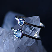 Long silver earrings with bright blue Topaz Swiss Blue