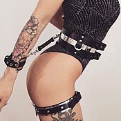 Belt belt with chains made of genuine leather bdsm