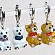 Earrings Teddy: white and brown bears, Earrings, St. Petersburg,  Фото №1