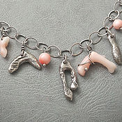Necklace chain of coral Angel skin (pink coral, 925 silver)