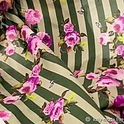 Материалы для творчества handmade. Livemaster - original item Fabric: Natural silk stripes and roses. Handmade.