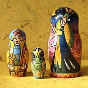 Matryoshka 2 places Santa Claus and Snow Maiden tree painting height 7 cm