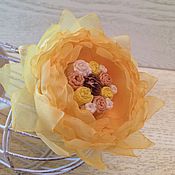 Браслет "Голубой букет роз" Цветы из ткани ручной работы