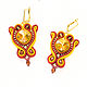 Earrings soutache Bright flame yellow Burgundy, Earrings, St. Petersburg,  Фото №1