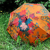 Аксессуары handmade. Livemaster - original item Painted umbrella-walking stick with Bird cover, maple leaves and Rowan. Handmade.