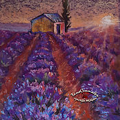 Картины и панно handmade. Livemaster - original item Painting drawing lavender field Provence SUNSET ON LAVENDER FIELD. Handmade.