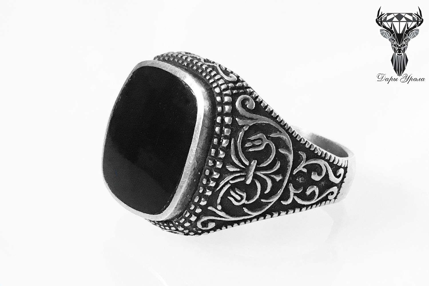 Перстень чалма серебро с черным агатом