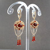 Украшения handmade. Livemaster - original item Gold oval earrings with carnelian, Byzantine earrings with chains. Handmade.