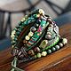 Boho-chic leather and textile bracelet 'Early greenery'. Braided bracelet. Ekaterina Rud ( stylish stones ). Online shopping on My Livemaster.  Фото №2