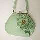 Green leather Women's bag with Flowers handbag with clasp Reticule. Clasp Bag. Irina Vladi. My Livemaster. Фото №5