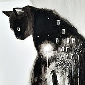 Картины и панно ручной работы. Ярмарка Мастеров - ручная работа Pintura con un gato negro con sus seres queridos no se separen. Handmade.