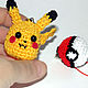 Keychain Pikachu knitted. Pokebol keychain. Pokemon, Souvenirs, Sarapul,  Фото №1