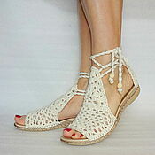 Обувь ручной работы handmade. Livemaster - original item Knitted Beauty sandals, white linen. Handmade.
