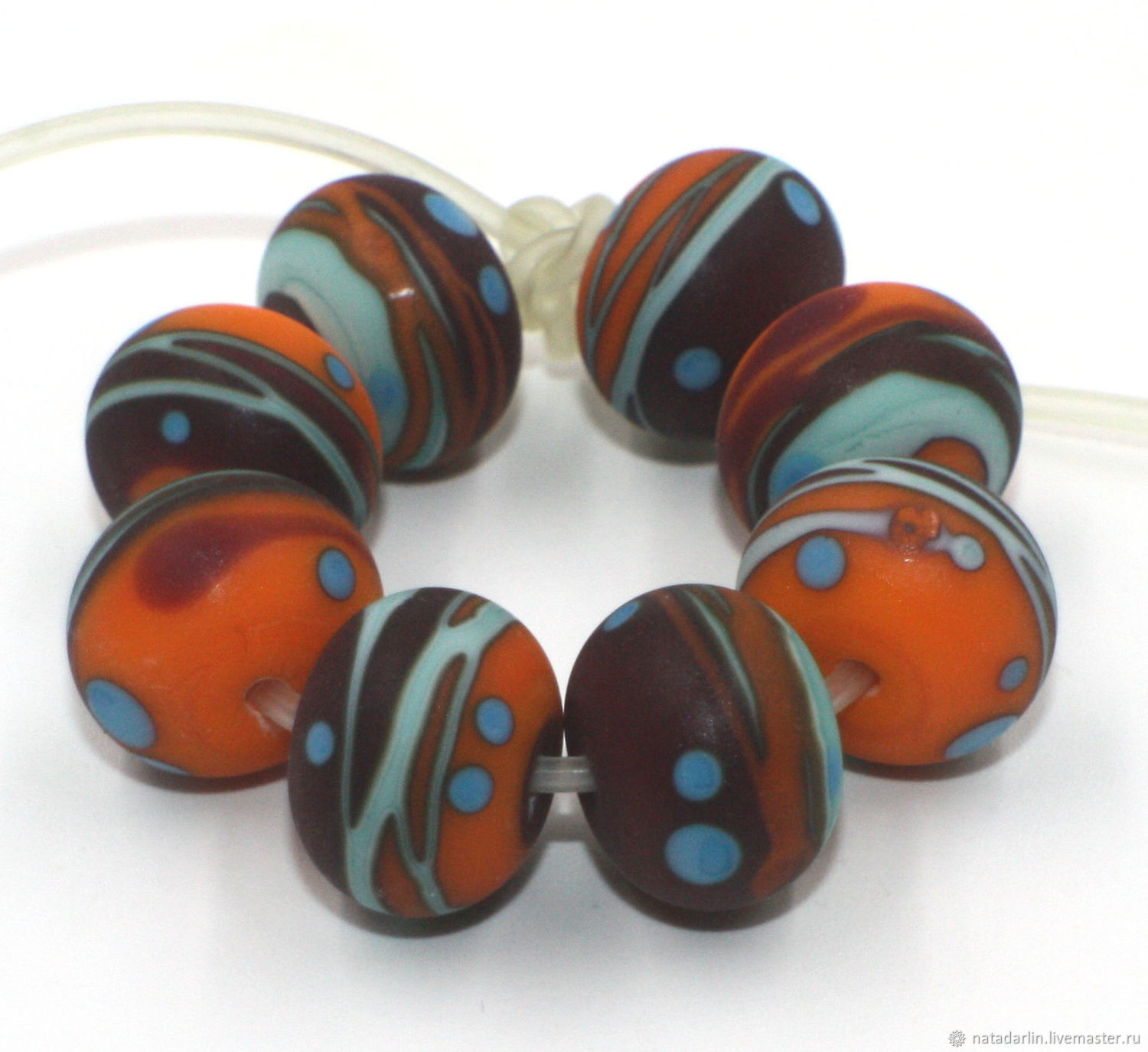 Набор 8 матовых бусин 13 (14) мм, lampwork ручной работы в интернет ...