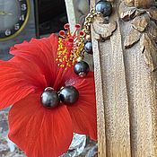 Винтаж ручной работы. Ярмарка Мастеров - ручная работа Hibiscus... bracelet and earrings. USA. 1980-ies.. Handmade.