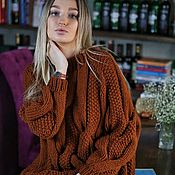 Женский вязаный свитер оверсайз цвета джинс на заказ