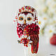 Owl brooch 'Red maiden'. Owl is the barn owl. Brooches. Coffeelena. My Livemaster. Фото №5