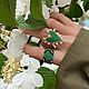 Green ring with a beaded heart. Bright ring heart, Rings, Novosibirsk,  Фото №1