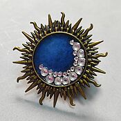 Украшения handmade. Livemaster - original item Sun and moon – brooch with painting and antique rhinestones. Handmade.