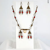 Украшения handmade. Livemaster - original item Necklace and earrings with coral and mother of pearl. Handmade.