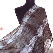 Silk scarf for women black gray emerald long thin Pressed